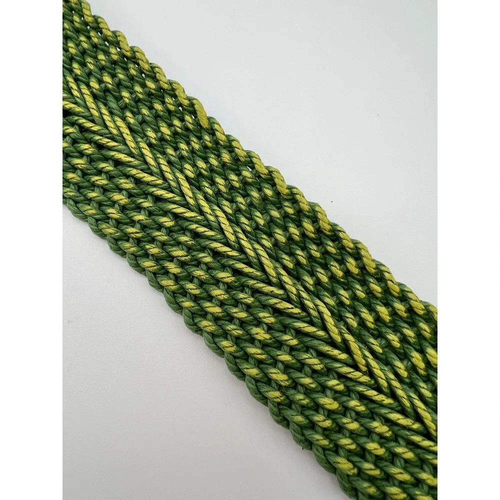 COLDWATER CREEK Macrame Woven Belt Women S/M Green Braided Cotton Round Buckle